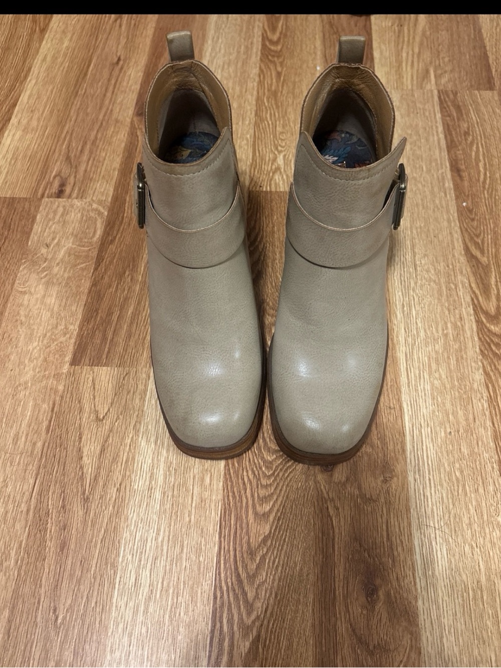 Kork-Ease Taupe Leather Ankle Booties with Side Buckle